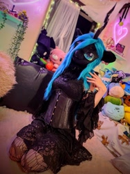 Size: 1536x2048 | Tagged: safe, artist:sy_6688, queen chrysalis, human, g4, animegao kigurumi, indoors, irl, irl human, photo, plushie, ponysuit, sitting, solo