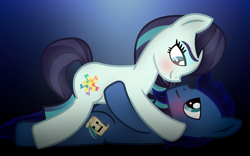 Size: 2720x1700 | Tagged: safe, artist:starless, derpibooru exclusive, coloratura, oc, oc:starless, earth pony, pony, g4, blushing, canon x oc, duo, duo male and female, female, looking at each other, looking at someone, male, mare, rara, ship:rarastar, shipping, stallion, straight