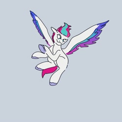 Size: 2000x2000 | Tagged: safe, artist:dandeesaturn, zipp storm, pegasus, pony, g5, colored wings, female, flying, gray background, mare, multicolored wings, simple background, solo, spread wings, unitober 2024, wings