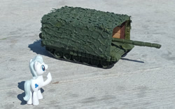 Size: 2440x1510 | Tagged: safe, artist:dingopatagonico, double diamond, earth pony, pony, photo, solo, tank (vehicle), toy