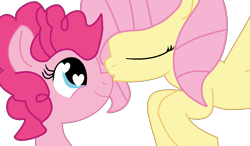 Size: 1024x600 | Tagged: safe, artist:jadeharmony, fluttershy, pinkie pie, earth pony, pegasus, pony, g4, base used, cute, daaaaaaaaaaaw, diapinkes, duo, duo female, eyes closed, female, flying, heart, heart eyes, heartwarming, kissing, lesbian, mare, nose kiss, ship:flutterpie, shipping, shyabetes, simple background, smiling, spread wings, transparent background, wholesome, wingding eyes, wings