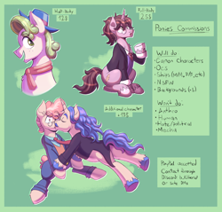 Size: 3872x3696 | Tagged: safe, artist:bkiltersot, fancypants, pistachio, svengallop, oc, earth pony, pony, unicorn, g4, advertisement, butt, commission, commission info, commission open, horn, male, plot, stallion