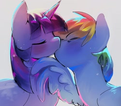 Size: 2048x1806 | Tagged: safe, artist:piesinful, rainbow dash, twilight sparkle, alicorn, pegasus, pony, g4, blushing, duo, duo female, eyes closed, female, kissing, lesbian, mare, ship:twidash, shipping, twilight sparkle (alicorn)