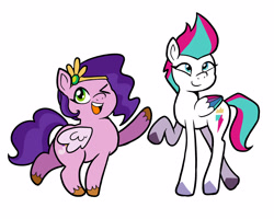 Size: 2500x2000 | Tagged: safe, artist:shychamomile, pipp petals, zipp storm, pegasus, pony, g5, duo, duo female, female, raised hoof, raised leg, royal sisters (g5), siblings, simple background, sisters, unshorn fetlocks, white background