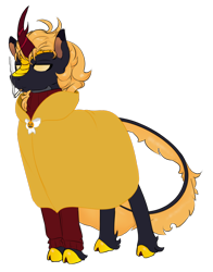 Size: 900x1150 | Tagged: safe, artist:squeezymouse, oc, oc only, oc:dandelion drifter, hybrid, kirin, pony, brooch, cape, cigarette, clothes, cloven hooves, colored hooves, glowing, glowing eyes, hooves, hybrid pony, jewelry, kirin oc, simple background, smoking, solo, sweater, transparent background, turtleneck