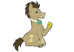 Size: 3508x2480 | Tagged: safe, artist:timelapse11, doctor whooves, time turner, earth pony, g4, bowtie, doctor who, jelly babies, male, ponytober, ponytober 2024, simple background, sitting, smiling, solo, stallion, transparent background