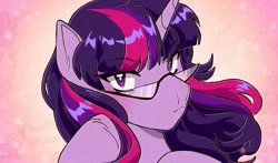 Size: 900x530 | Tagged: safe, artist:mint1mango, twilight sparkle, pony, unicorn, g4, bust, female, glasses, mare, portrait, solo, unicorn twilight