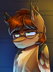 Size: 2228x3000 | Tagged: safe, artist:opal_radiance, oc, oc only, pegasus, pony, chest fluff, ear fluff, glasses, gradient background, male, solo, stallion