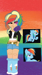 Size: 461x825 | Tagged: safe, artist:bubbles234566, rainbow dash, equestria girls, g4, gradient background, rainbow background, solo