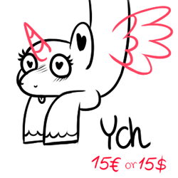 Size: 300x300 | Tagged: safe, artist:mashee, alicorn, pegasus, unicorn, blush lines, blushing, commission, hanging, heart, heart eyes, hooves to the chest, horn, monochrome, original art, original style, solo, spread wings, tongue out, wingding eyes, wings