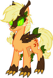 Size: 2019x2969 | Tagged: safe, artist:agentkirin, applejack, hybrid, original species, timber pony, timber wolf, g4, alternate cutie mark, cheek fluff, chest fluff, fangs, female, leg fluff, show accurate, simple background, solo, species swap, timber wolfified, timberjack, transparent background, whiskers