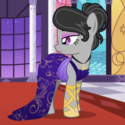 Size: 2449x2449 | Tagged: safe, artist:lostinthetrees, octavia melody, earth pony, pony, g4, alternate hairstyle, clothes, dress, eyeshadow, fancy, female, gala dress, jewelry, makeup, mare, necklace, shoes, solo