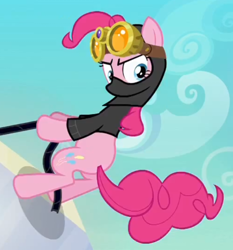 Size: 500x537 | Tagged: safe, screencap, pinkie pie, earth pony, pony, g4, my little pony: friendship is magic, season 3, the crystal empire, cropped, goggles, ninja, outdoors, pinkie spy, ski mask, solo