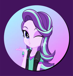 Size: 1920x1992 | Tagged: safe, artist:diilaycc, starlight glimmer, equestria girls, g4, blowing a kiss, cute, female, gradient background, kissing, missing accessory, one eye closed, solo, wink