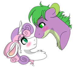 Size: 2618x2290 | Tagged: safe, artist:momo-muddycakes, spike, sweetie belle, dragon, pony, unicorn, g4, blushing, chest fluff, cute, diasweetes, duo, duo male and female, female, horn, looking at each other, looking at someone, male, mare, older, older spike, older sweetie belle, ponified, ponified spike, ship:spikebelle, shipping, simple background, species swap, spikabetes, stallion, straight, transparent background