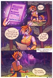 Size: 2126x3081 | Tagged: safe, artist:juxi, oc, oc only, oc:kiva, anthro, comic:not really a secret mission, comic, forest, nature, night, outdoors, solo, tree