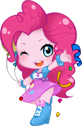 Size: 1985x3020 | Tagged: safe, artist:yuuabyss, pinkie pie, human, equestria girls, g4, balloon, chibi, confetti, cute, diapinkes, female, one eye closed, simple background, solo, streamers, transparent background, wink