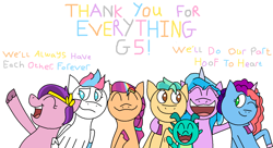 Size: 1378x750 | Tagged: safe, anonymous artist, hitch trailblazer, izzy moonbow, misty brightdawn, pipp petals, sparky sparkeroni, sunny starscout, zipp storm, g5, end of g5, ending, goodbye g5, group, group hug, hoof to heart, hug, mane five, mane seven (g5), mane six (g5)