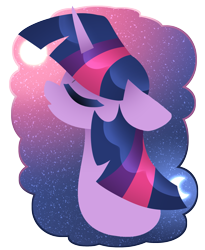 Size: 1581x1924 | Tagged: safe, artist:ladylullabystar, twilight sparkle, pony, g4, bust, eyes closed, female, floppy ears, mare, moon, night, night sky, portrait, sky, solo, stars