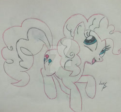 Size: 828x766 | Tagged: safe, artist:bunnylover1993, pinkie pie, earth pony, pony, g4, deviantart watermark, drawing, female, mare, obtrusive watermark, sketch, solo, traditional art, watermark