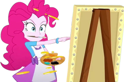 Size: 3780x2520 | Tagged: safe, edit, edited screencap, editor:mrtoonlover83, screencap, pinkie pie, human, equestria girls, g4, my little pony equestria girls: summertime shorts, the art of friendship, apron, background removed, canvas, clothes, easel, female, needs more jpeg, not a vector, painting, palette, simple background, solo, transparent background