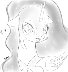 Size: 1900x2000 | Tagged: safe, artist:alesarox, nightmare moon, alicorn, pony, g4, female, floppy ears, grayscale, mare, monochrome, sketch, solo