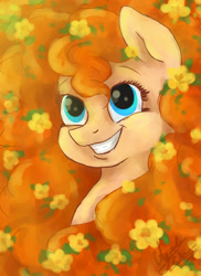 Size: 2087x2873 | Tagged: safe, artist:spacesheep-art, pear butter, earth pony, pony, g4, my little pony: friendship is magic, the perfect pear, female, huge mane, impossibly large mane, mare, smiling, solo