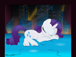 Size: 2823x2124 | Tagged: safe, artist:mirry92, rarity, pony, unicorn, g4, cute, female, horn, manehattan, raribetes, sleeping, solo