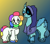 Size: 933x817 | Tagged: safe, artist:zhonva, part of a set, alicorn, earth pony, pony, astro (dandy's world), dandy (dandy's world), dandy's world, dot eyebrows, duo, flower, gradient background, horn, male, moon, ponified, roblox, rule 85, size difference, stallion, unshorn fetlocks, wat, wings