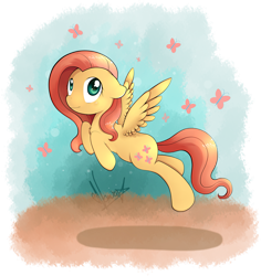 Size: 2381x2519 | Tagged: safe, artist:nairua, fluttershy, butterfly, pegasus, pony, g4, cute, female, mare, outdoors, shyabetes, signature, solo