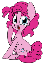 Size: 1780x2494 | Tagged: safe, artist:toodaioo, artist:toods, pinkie pie, earth pony, pony, g4, cute, diapinkes, eye clipping through hair, eyebrows, eyebrows visible through hair, female, open mouth, open smile, simple background, sitting, smiling, solo, transparent background