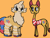 Size: 1066x820 | Tagged: safe, artist:zhonva, part of a set, earth pony, pony, brother and sister, dandy's world, duo, female, goob (dandy's world), male, mare, orange background, ponified, roblox, rule 85, scraps (dandy's world), siblings, simple background, skinny, stallion, thin, unshorn fetlocks, wat