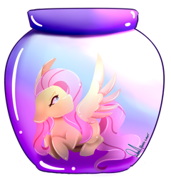 Size: 2397x2501 | Tagged: safe, artist:paintcoloryt, fluttershy, pegasus, pony, g4, female, looking up, mare, micro, simple background, sitting, solo, transparent background, trapped, wings