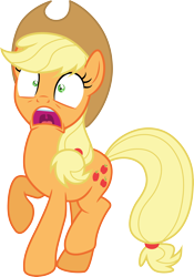 Size: 3000x4281 | Tagged: safe, artist:cloudy glow, applejack, earth pony, pony, castle mane-ia, g4, applejack is best facemaker, applejack's hat, cowboy hat, female, hat, panicking, simple background, solo, transparent background, vector