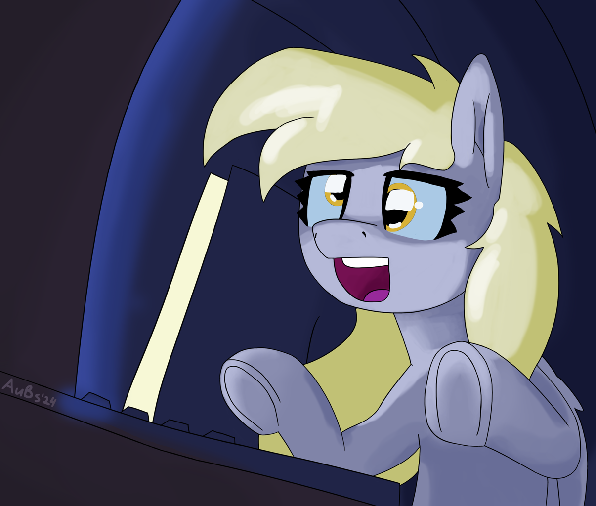 #3468686 - safe, artist:aubs, derpy hooves, pegasus, pony, g4, computer ...
