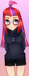 Size: 1481x3877 | Tagged: safe, artist:scarlet-spectrum, moondancer, human, g4, clothes, female, glasses, humanized, shorts, solo