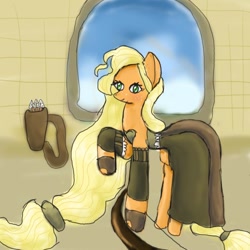 Size: 700x700 | Tagged: safe, artist:darklight402, applejack, earth pony, g4, applejack also dresses in style, arrow, bow (weapon), bow and arrow, clothes, cute, disney princess, dress, indoors, long hair, long mane, long tail, pretty, rapunzel, tail, tangled (disney), weapon