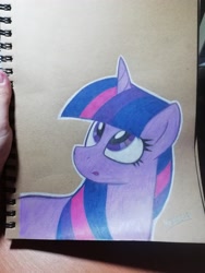 Size: 3120x4160 | Tagged: safe, artist:mashee, twilight sparkle, pony, unicorn, g4, colored, ears up, female, horn, lineart, looking at something, looking up, mare, original art, photo, shading, solo, traditional art, twilight mane, unfinished art, unicorn twilight