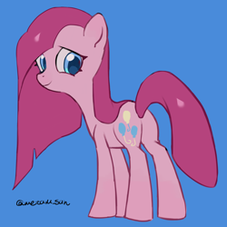 Size: 4096x4096 | Tagged: safe, artist:metaruscarlet, pinkie pie, earth pony, pony, g4, blue background, cute, cuteamena, diapinkes, female, looking at you, mare, pinkamena diane pie, simple background, solo