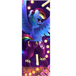 Size: 5010x5010 | Tagged: safe, artist:darksly, edit, rainbow dash, pegasus, pony, semi-anthro, g4, back, blushing, body pillow, body pillow design, butt, candle, clothes, costume, female, halloween, holiday, looking back, mare, plot, shadowbolts costume, solo, spread wings, underhoof, wings