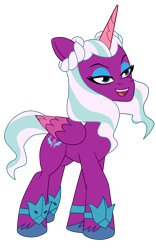 Size: 1900x3036 | Tagged: safe, artist:gmaplay, opaline arcana, alicorn, pony, g5, my little pony: tell your tale, the rise and fall, spoiler:g5, spoiler:my little pony: tell your tale, spoiler:tyts01e67, female, mare, open mouth, open smile, pointing, simple background, smiling, solo, transparent background