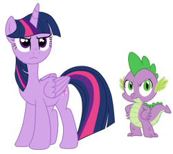 Size: 1928x1716 | Tagged: safe, artist:gmaplay, spike, twilight sparkle, alicorn, dragon, pony, g4, my little pony: friendship is magic, season 7, shadow play, duo, duo male and female, female, male, mare, simple background, spike is not amused, transparent background, twilight sparkle (alicorn), twilight sparkle is not amused, unamused, wingless spike