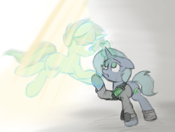 Size: 1333x1000 | Tagged: safe, artist:aaathebap, ghost, undead, fallout equestria, crying, duo, female, floating, magic, male, mare, relationship, sad, stallion, sunshine