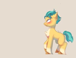 Size: 1943x1489 | Tagged: safe, artist:maxi_ponie, hitch trailblazer, earth pony, pony, g5, beige background, blushing, chest fluff, male, simple background, solo, stallion