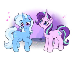 Size: 950x750 | Tagged: safe, artist:sekuponi, starlight glimmer, trixie, pony, unicorn, g4, blushing, chest fluff, duo, duo female, female, fluffy, horn, lesbian, mare, ship:startrix, shipping