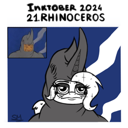 Size: 1000x1000 | Tagged: safe, artist:sunamoonmlp, derpibooru exclusive, oc, oc only, oc:sunamoon, alicorn, pony, rhinoceros, g4, cute, female, horn, inktober, inktober 2024, meme, solo, wings