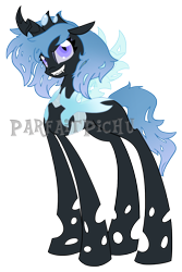 Size: 1200x1800 | Tagged: safe, artist:piichu-pi, oc, oc only, oc:tundra, changeling, blue changeling, obtrusive watermark, simple background, solo, transparent background, watermark