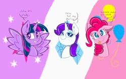 Size: 1280x800 | Tagged: safe, artist:colorharmonypeeps, pinkie pie, rarity, twilight sparkle, alicorn, earth pony, pony, unicorn, g4, bust, female, horn, mare, portrait, spread wings, starry eyes, trio, trio female, twilight sparkle (alicorn), wingding eyes, wings