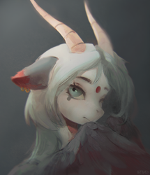 Size: 1599x1855 | Tagged: safe, artist:rvsd, oc, oc only, pony, bust, commission, ear piercing, earring, female, horns, jewelry, mare, piercing, solo, wings