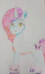 Size: 1010x1638 | Tagged: safe, artist:wrath-marionphauna, misty brightdawn, pony, unicorn, g5, bracelet, eyebrows, freckles, horn, jewelry, rebirth misty, solo, traditional art